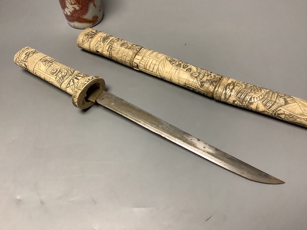 A Japanese bone tanto and a Chinese brush pot